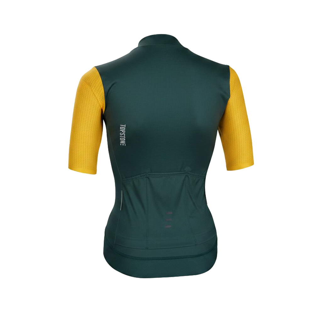 Jersey de Ciclismo Topstone Race Green Forest Yellow mujer detalle – TopStone Costa Rica