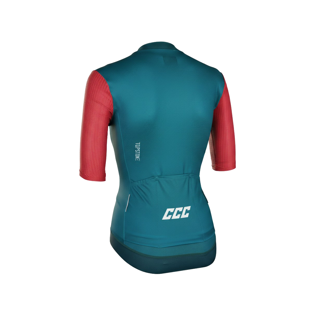Jersey de Ciclismo Topstone Race Verde-Rojo mujer vista trasera – TopStone Costa Rica