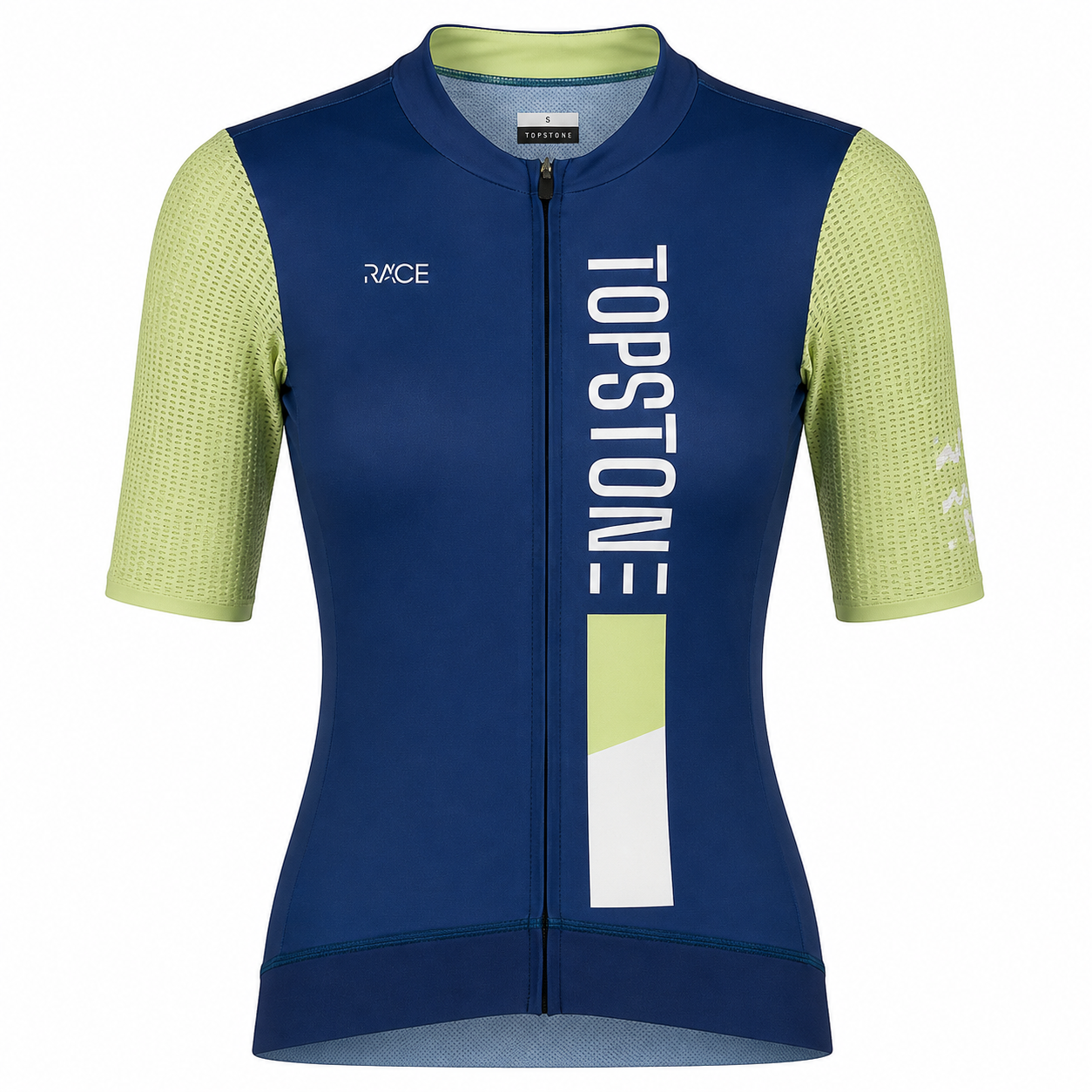 Jersey de Ciclismo Topstone Race Lime-Blue Mujer frente – TopStone Costa Rica