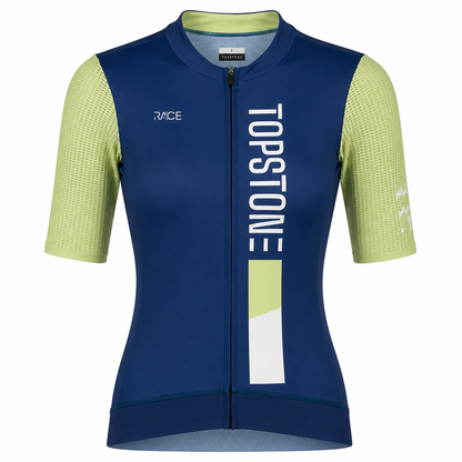 Jersey de Ciclismo Topstone Race Lime-Blue Mujer frente – TopStone Costa Rica