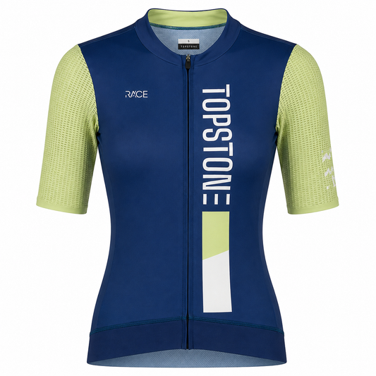 Jersey de Ciclismo Topstone Race Lime-Blue Mujer frente – TopStone Costa Rica