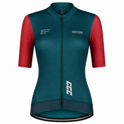 Jersey de Ciclismo Topstone Race Verde-Rojo Mujer frente – TopStone Costa Rica