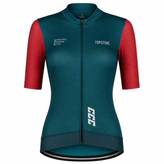 Jersey de Ciclismo Topstone Race Verde-Rojo Mujer frente – TopStone Costa Rica